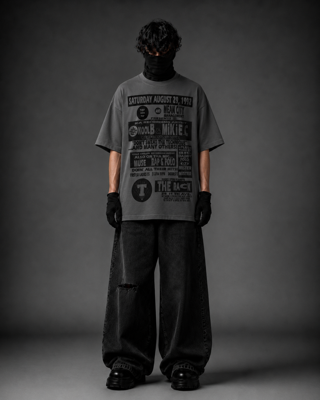 The Rack Charcoal Boxy Fit T-Shirt – Pure Cotton Tee with Velvet Print
