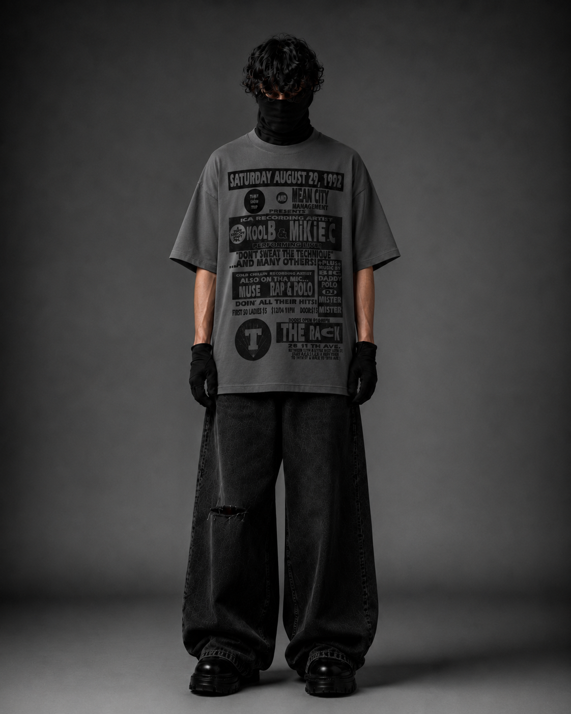 The Rack Charcoal Boxy Fit T-Shirt – Pure Cotton Tee with Velvet Print