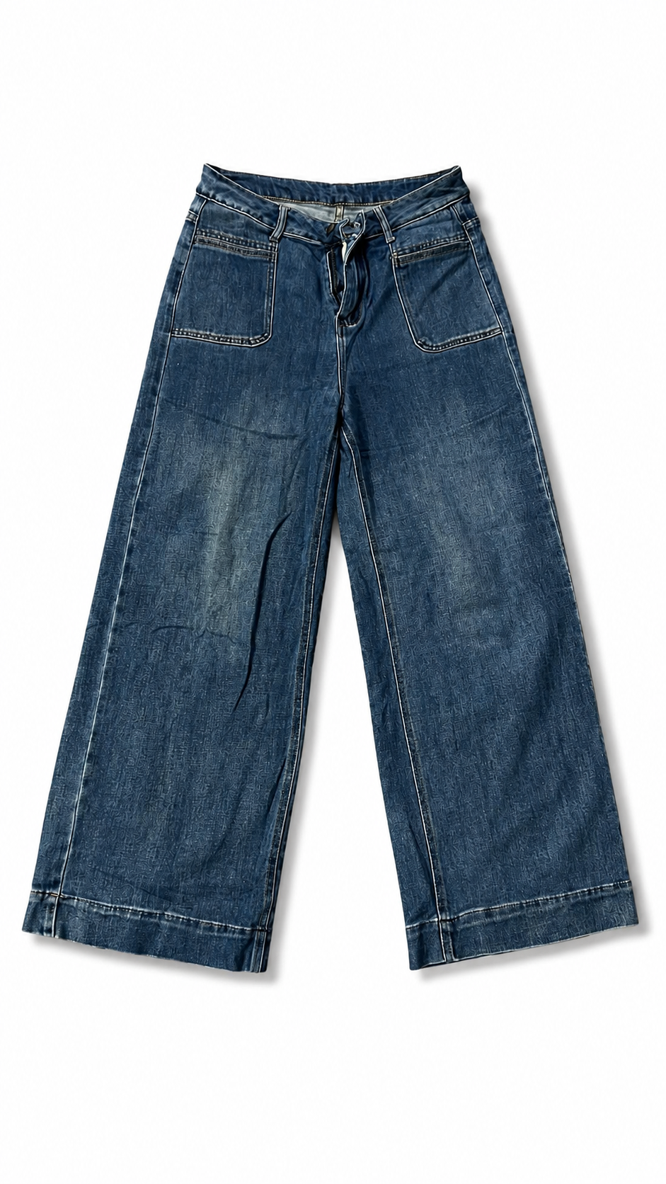 Deep Indigo Ring-Detail Wide-Leg Jeans
