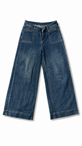 Deep Indigo Ring-Detail Wide-Leg Jeans