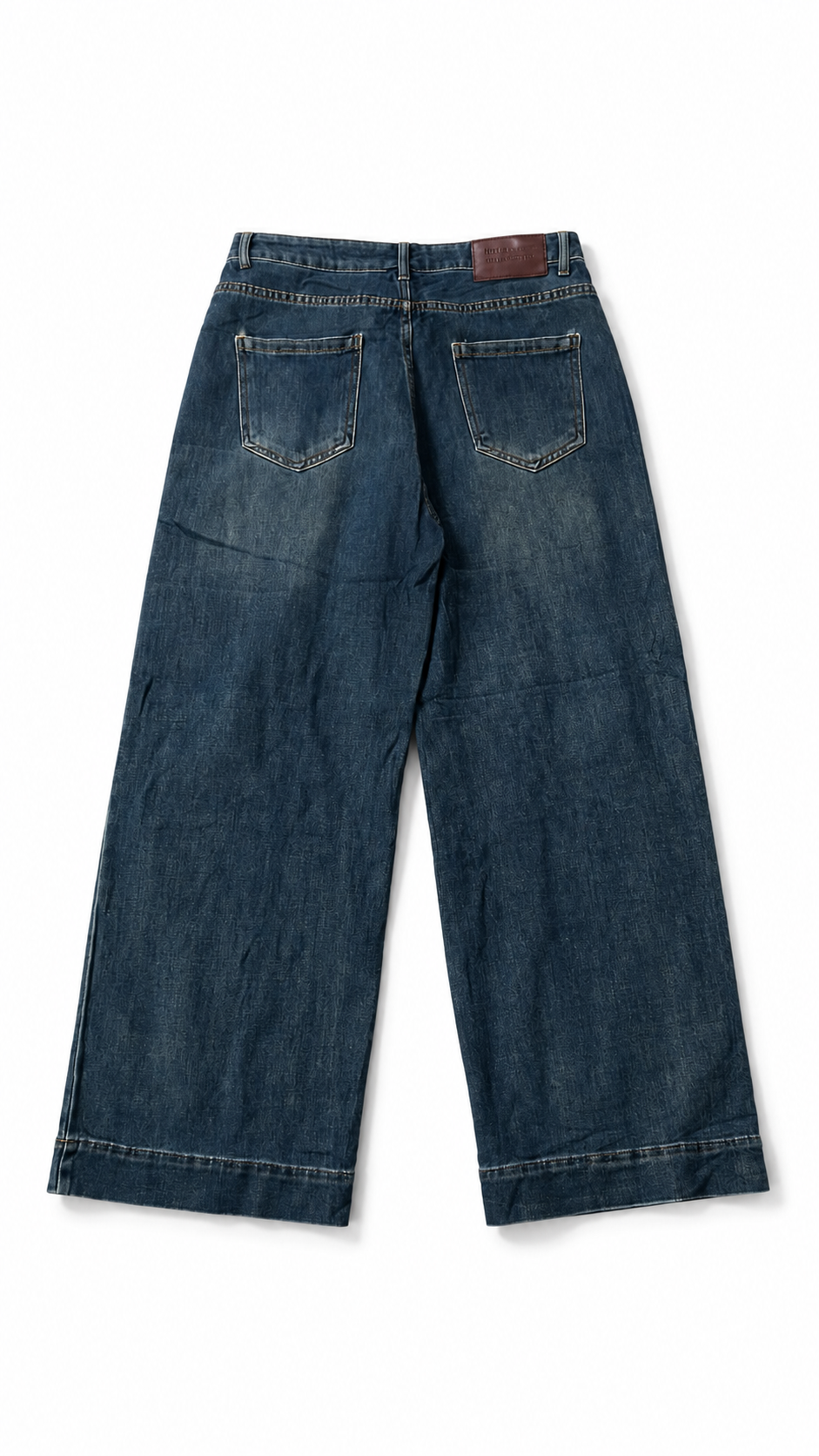 Deep Indigo Ring-Detail Wide-Leg Jeans