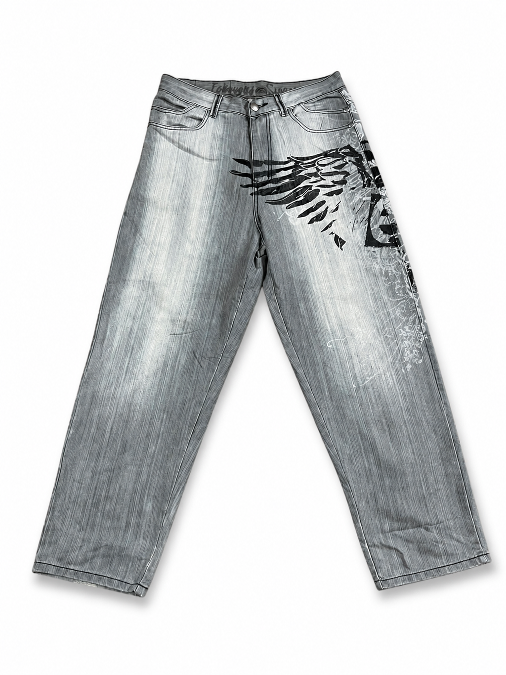 Frayed Edge Vintage Blue Wide-Leg Jeans