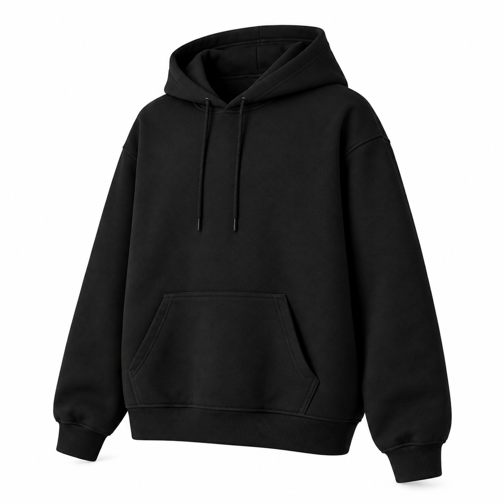 Essential Black Cotton Fleece Hoodie