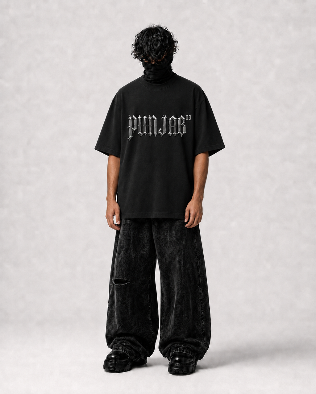 Punjab Archive 03 Oversized Graphic T-Shirt - Black – styled view 2