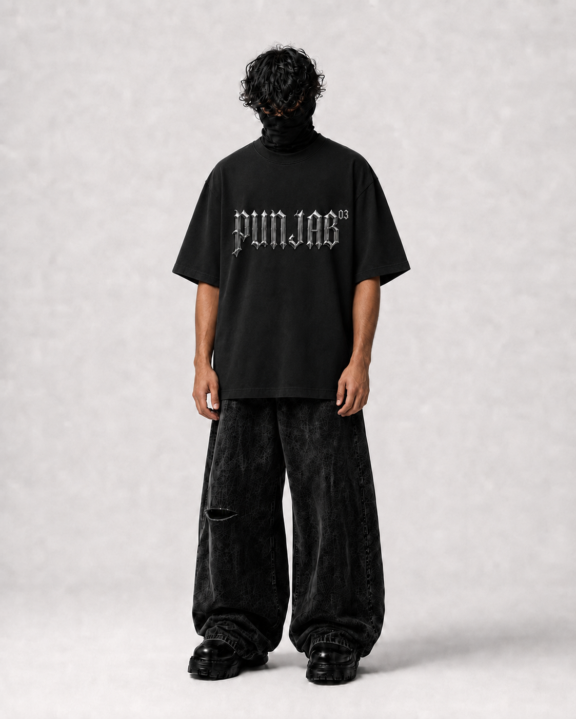 Punjab Archive 03 Oversized Graphic T-Shirt - Black – styled view 2