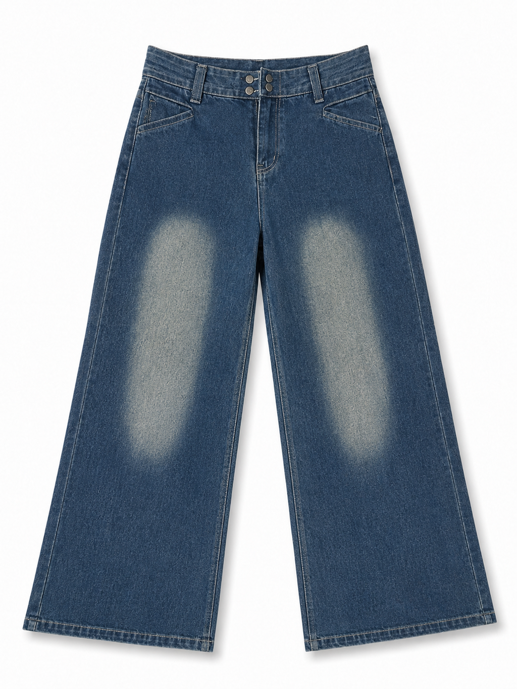 Women Indigo Fade Double-Waist Baggy Jeans