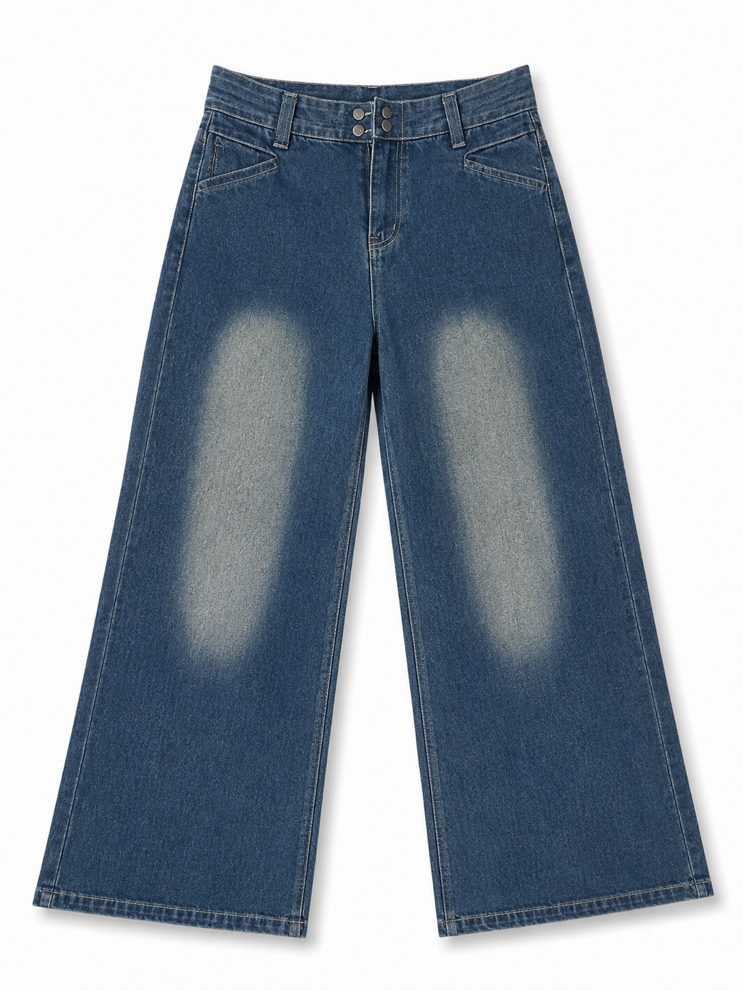 Women Indigo Fade Double-Waist Baggy Jeans