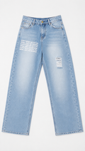 No Design Light-Wash Graphic Wide-Leg Jeans