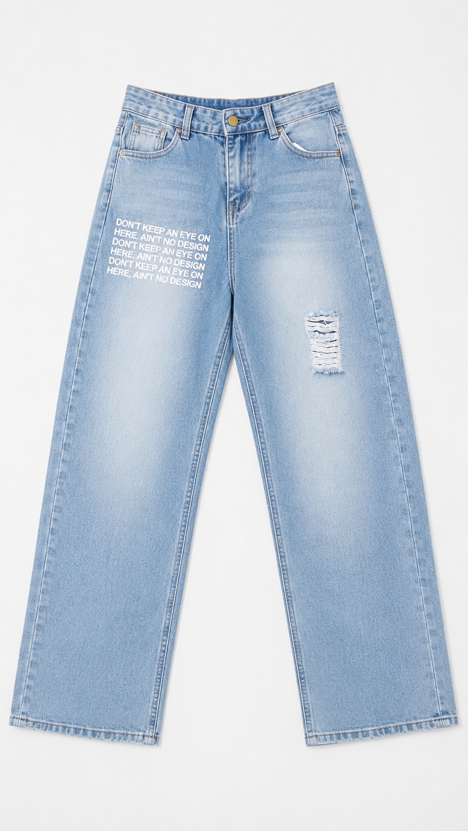 No Design Light-Wash Graphic Wide-Leg Jeans