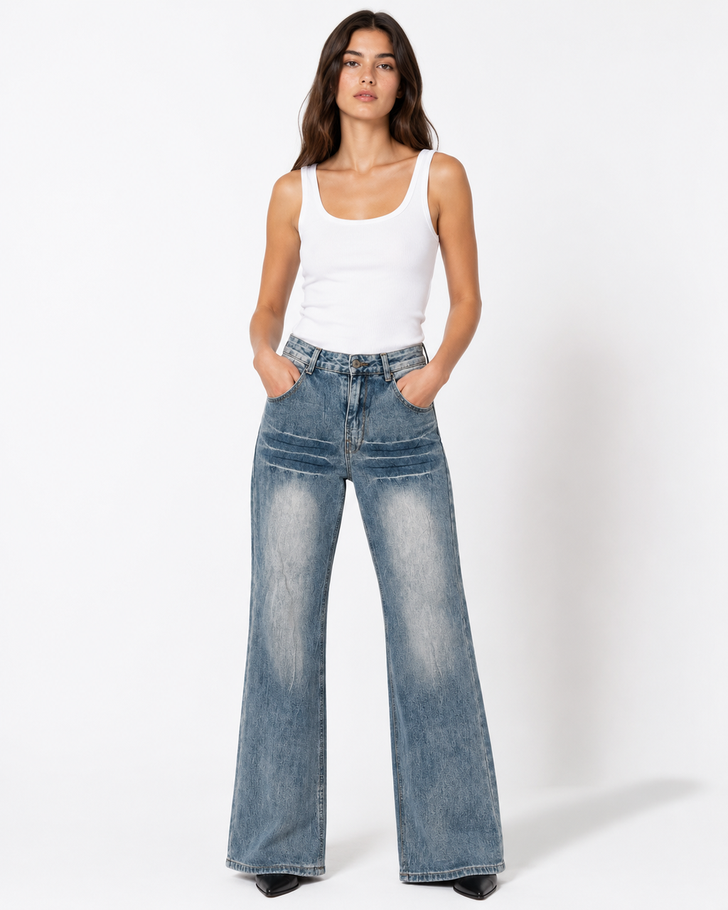 Women Ice Fade Washed Flared Jeans