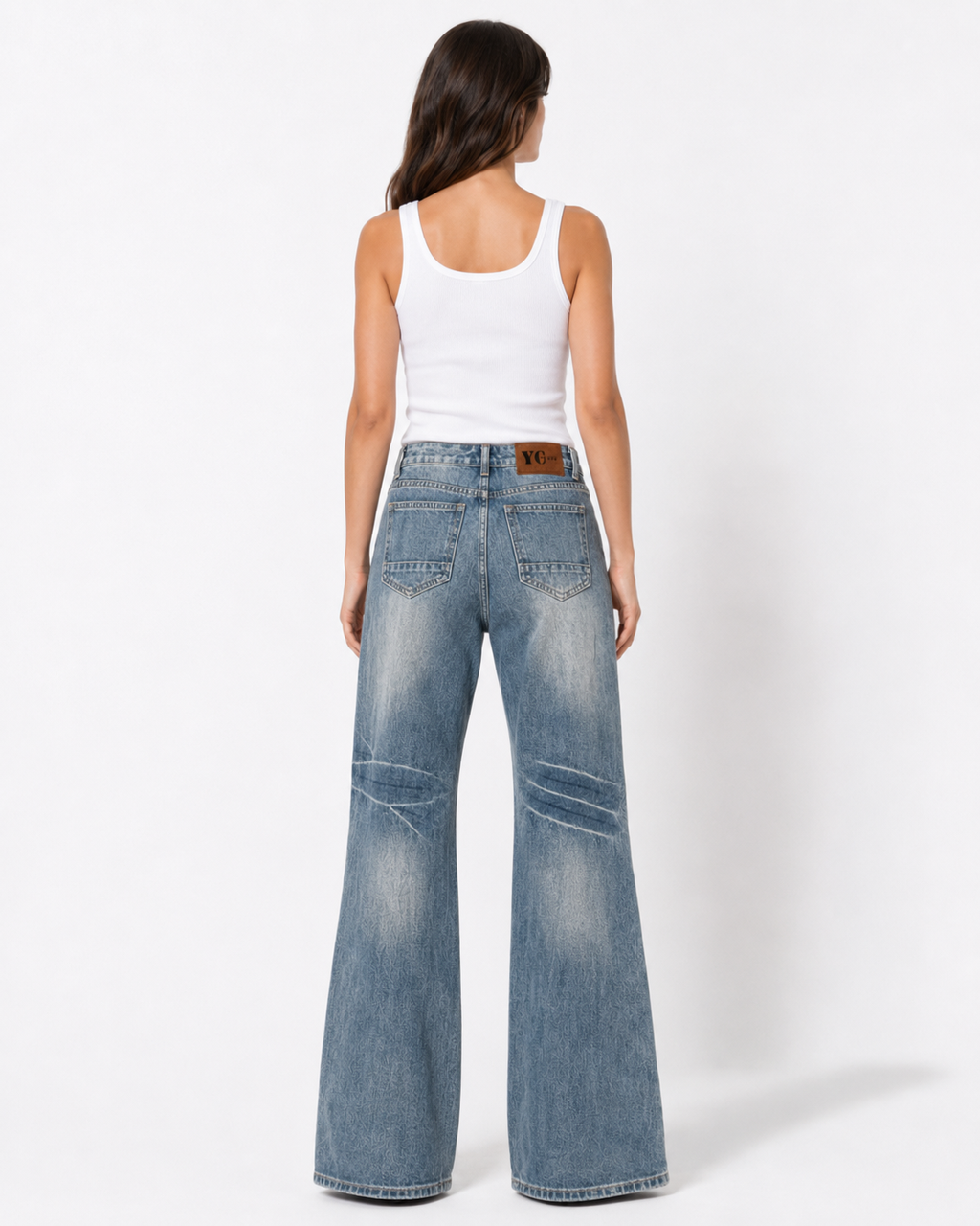 Women Ice Fade Washed Flared Jeans
