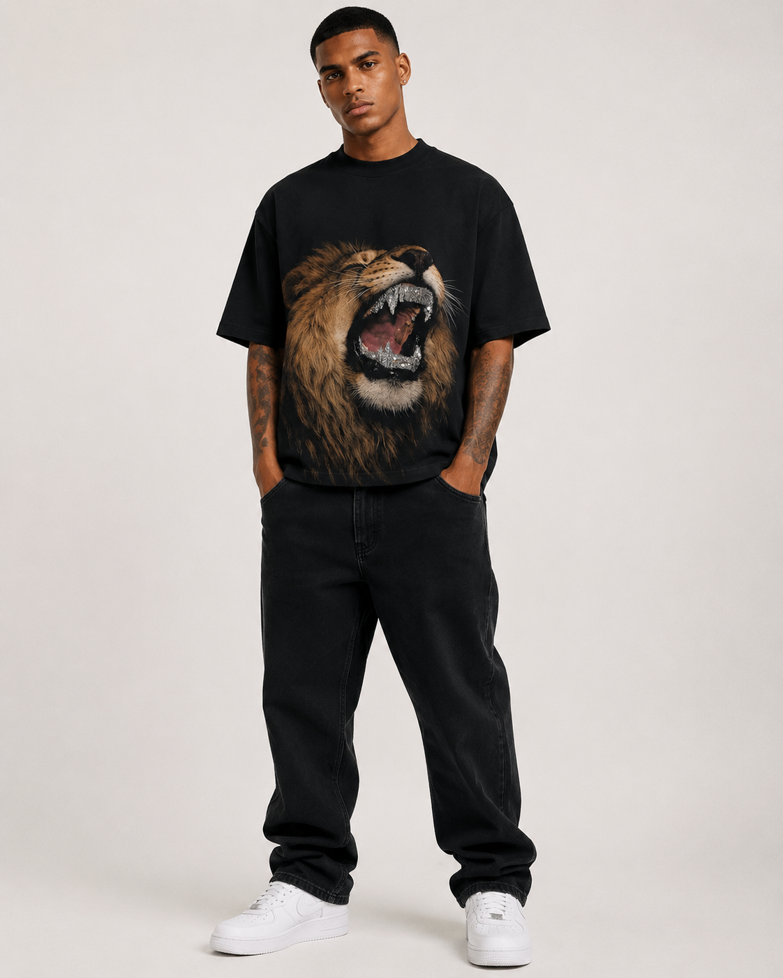Diamond Roar Rhinestone Oversized T-Shirt – Black