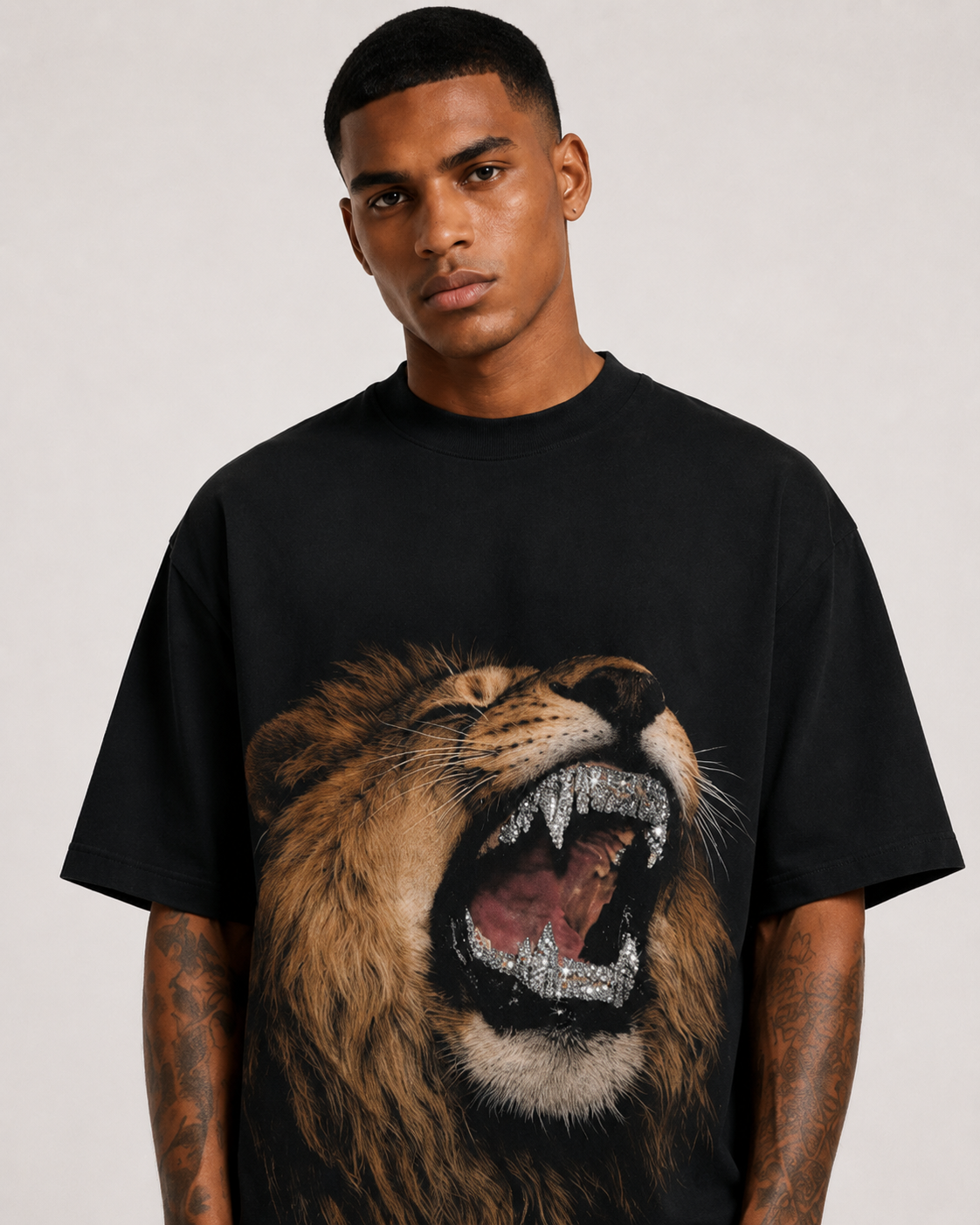 Diamond Roar Rhinestone Oversized T-Shirt – Black