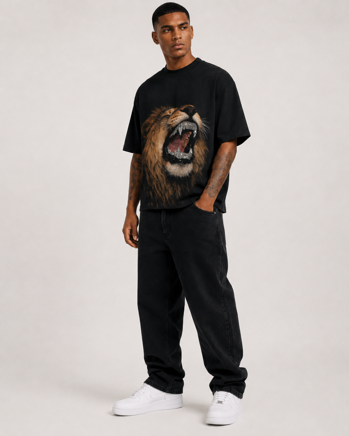 Diamond Roar Rhinestone Oversized T-Shirt – Black