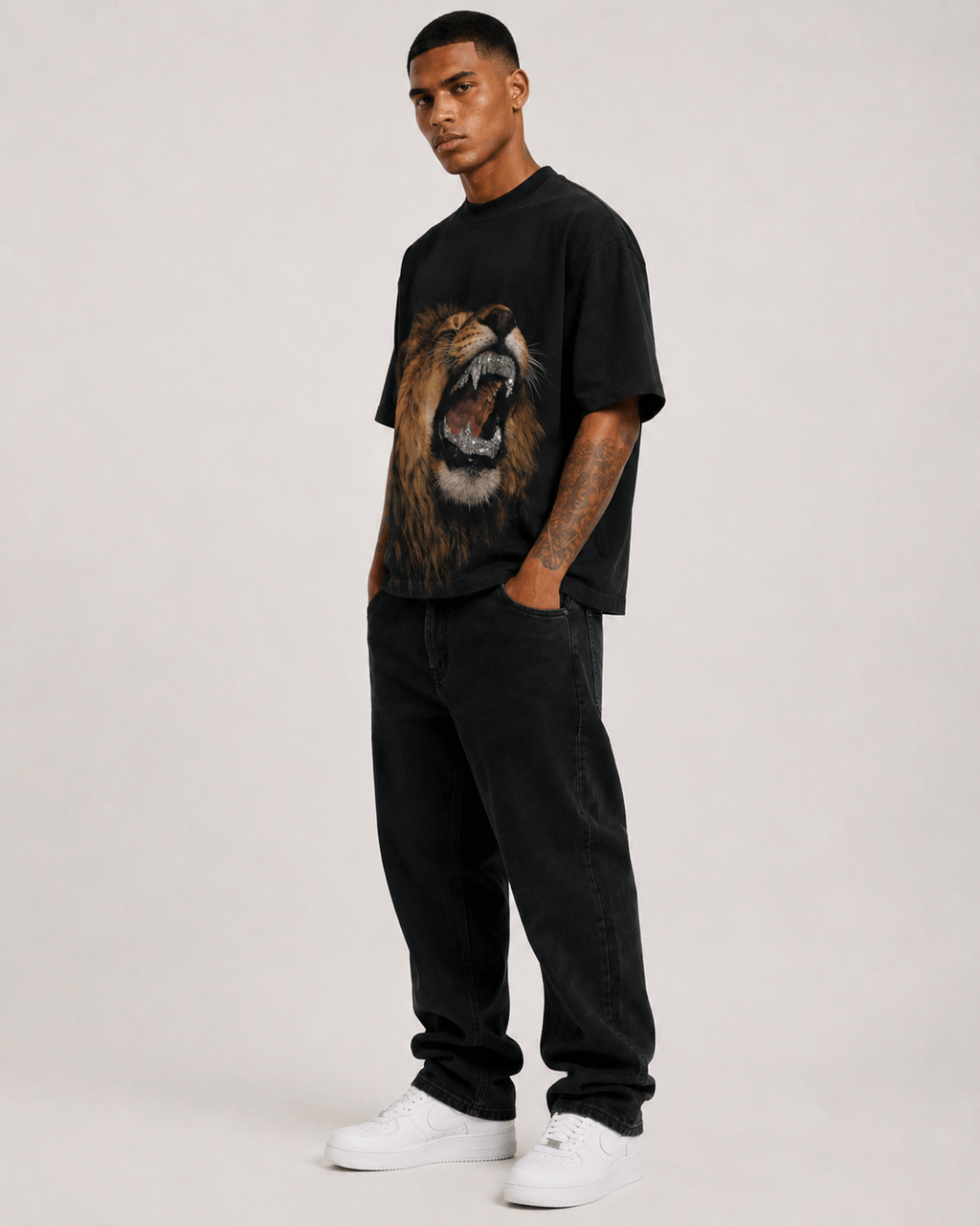 Diamond Roar Rhinestone Oversized T-Shirt – Black