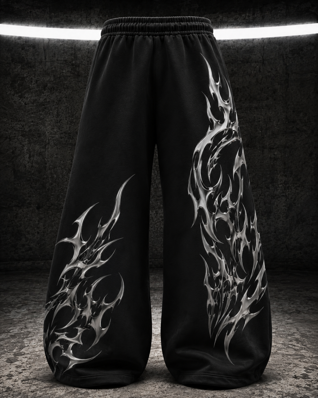 Chrome Thorn Wide-Leg Sweatpants – Black