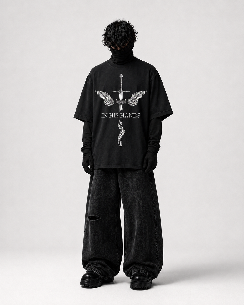 In His Hands Oversized Graphic T-Shirt – Black