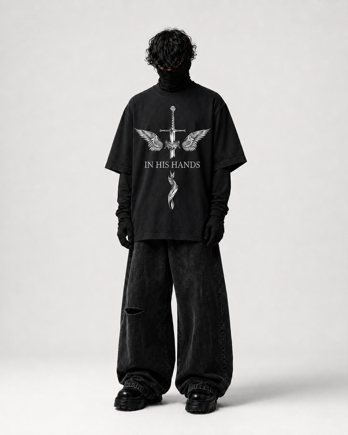 In His Hands Oversized Graphic T-Shirt – Black