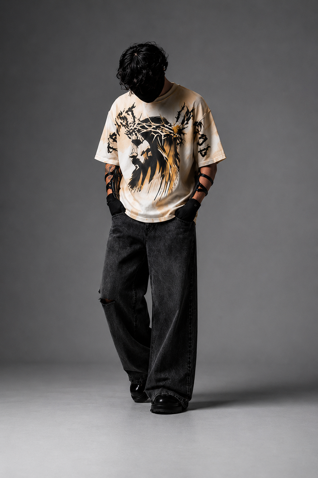 Crucifix Reverse Stitch Oversized T-Shirt – Off White