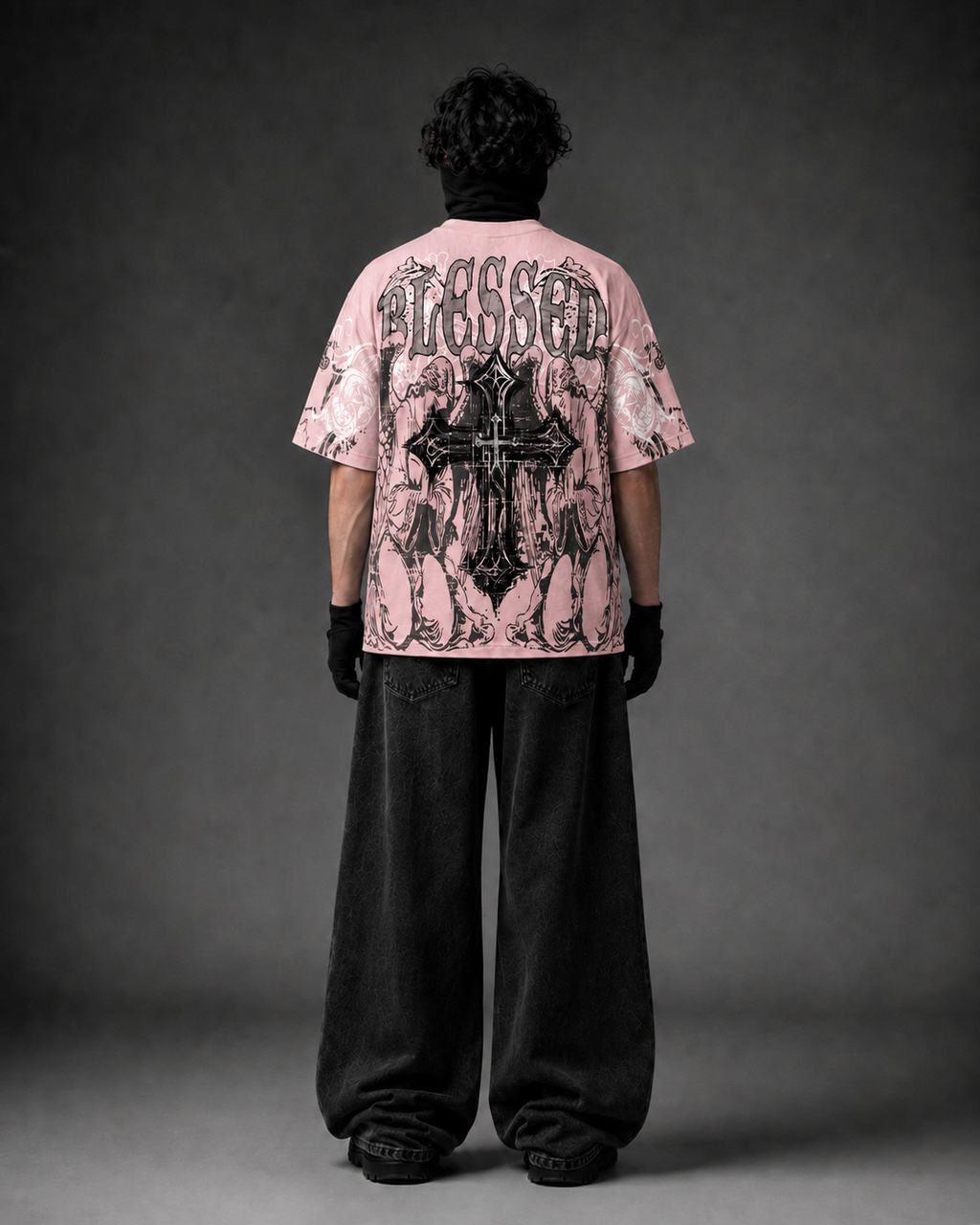 Blessed Pink Gothic Cross Boxy Fit T-Shirt – Pure Cotton Graphic Tee