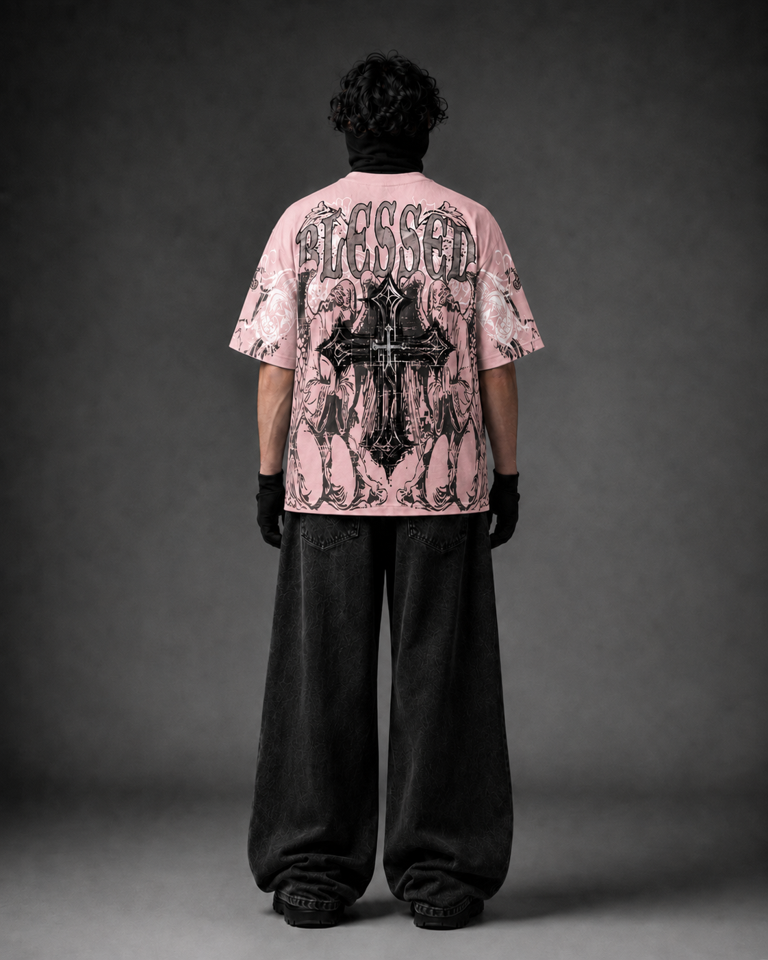 Blessed Pink Gothic Cross Boxy Fit T-Shirt – Pure Cotton Graphic Tee