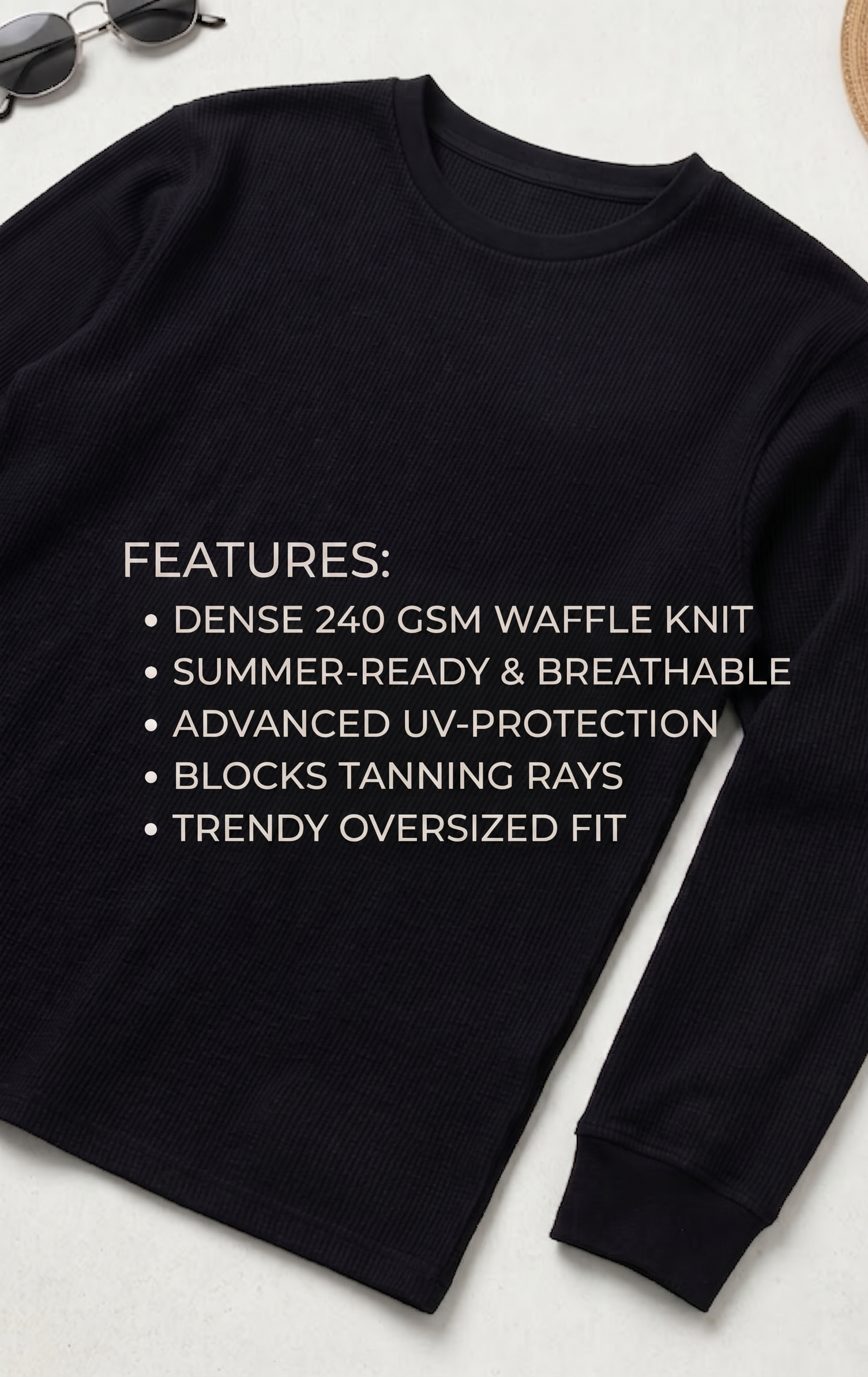 Acid Wash Waffle Knit Full Sleeve T-Shirt – Vintage Navy – styled view 3