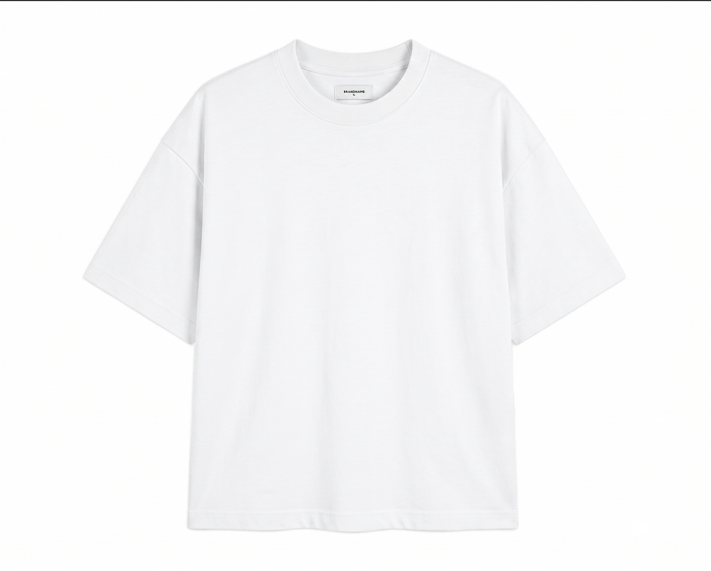 A plain white short-sleeve crewneck t-shirt shown flat against a white background.