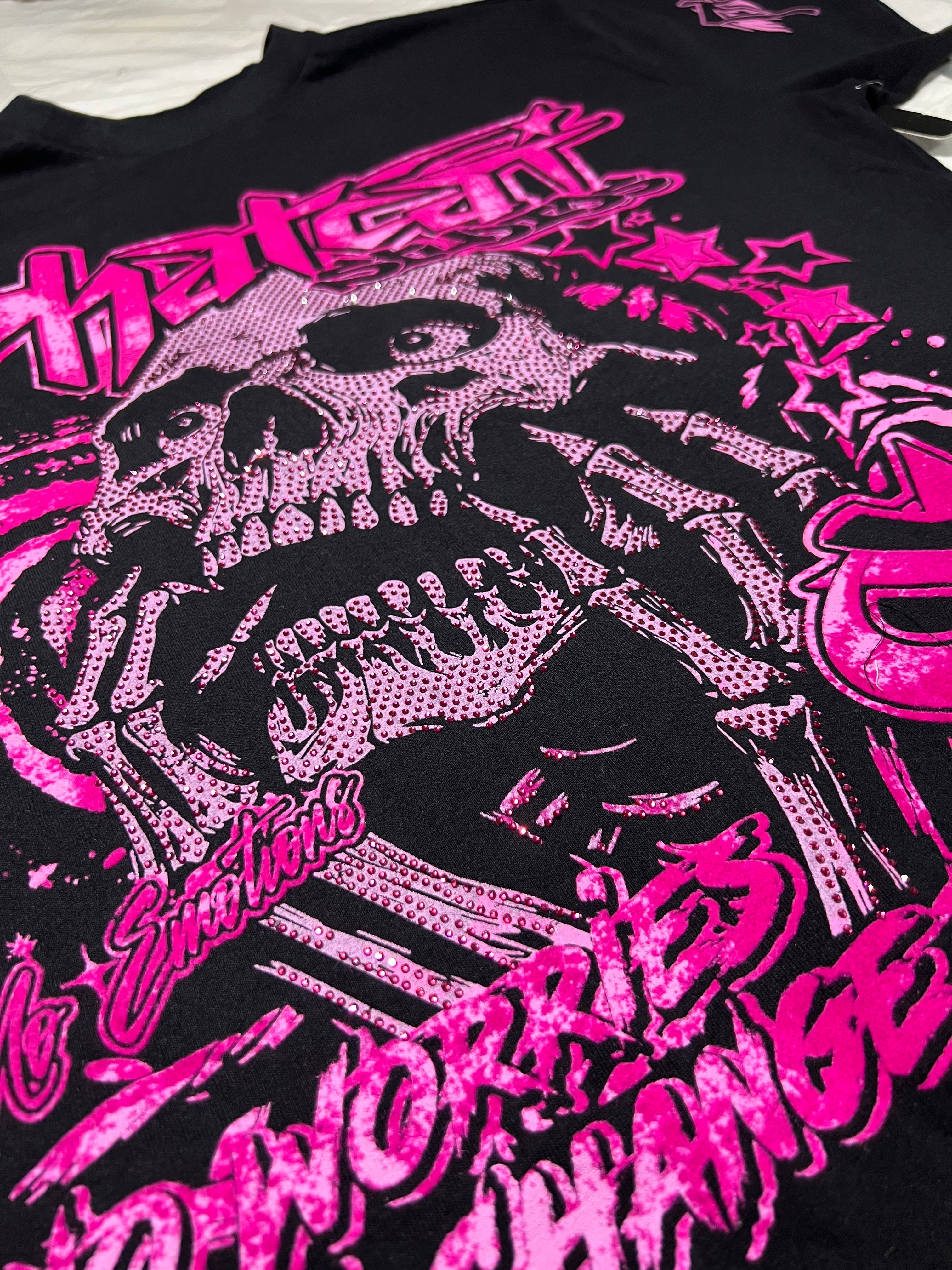 Rhinestone Skull Statement Tee – Pink Edition