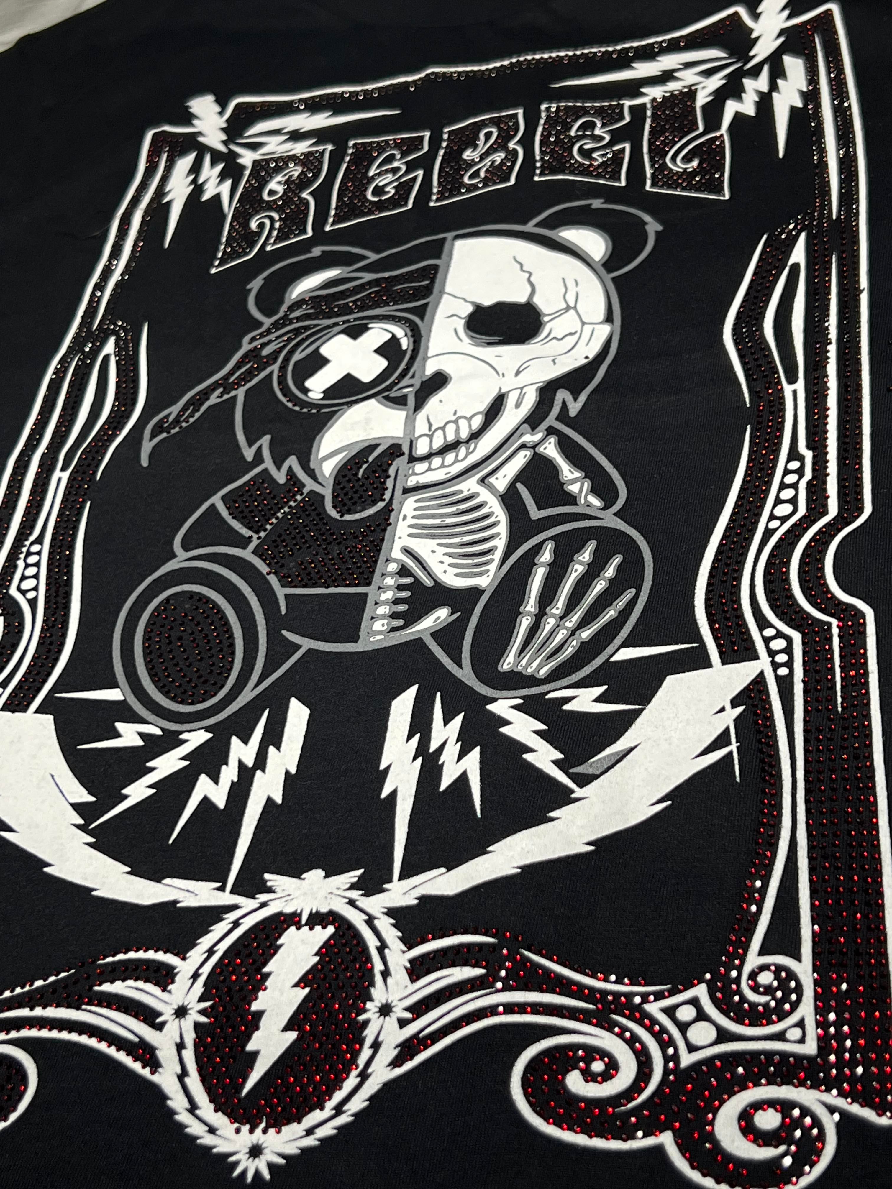 Rebel Bear Rhinestone Oversized T-Shirt – Black