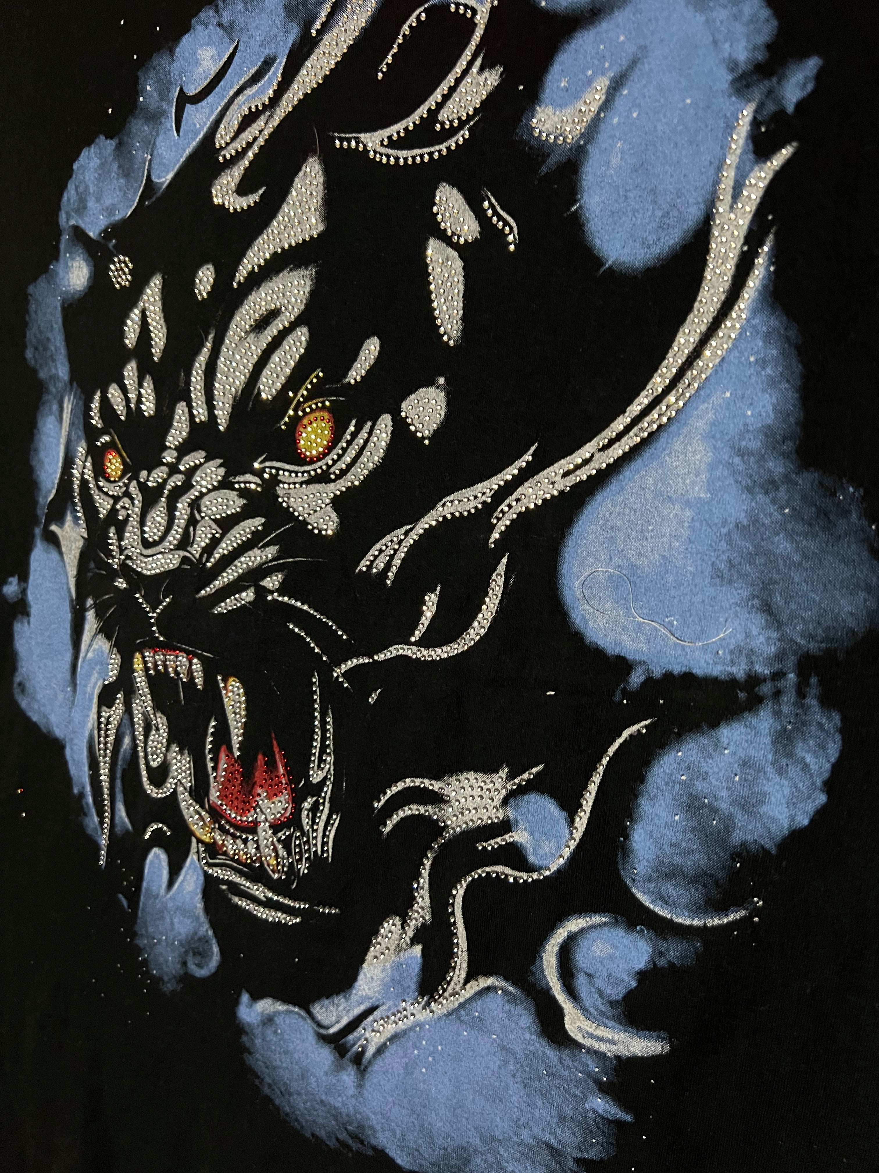 Blue Panther Rhinestone Oversized Streetwear Tee