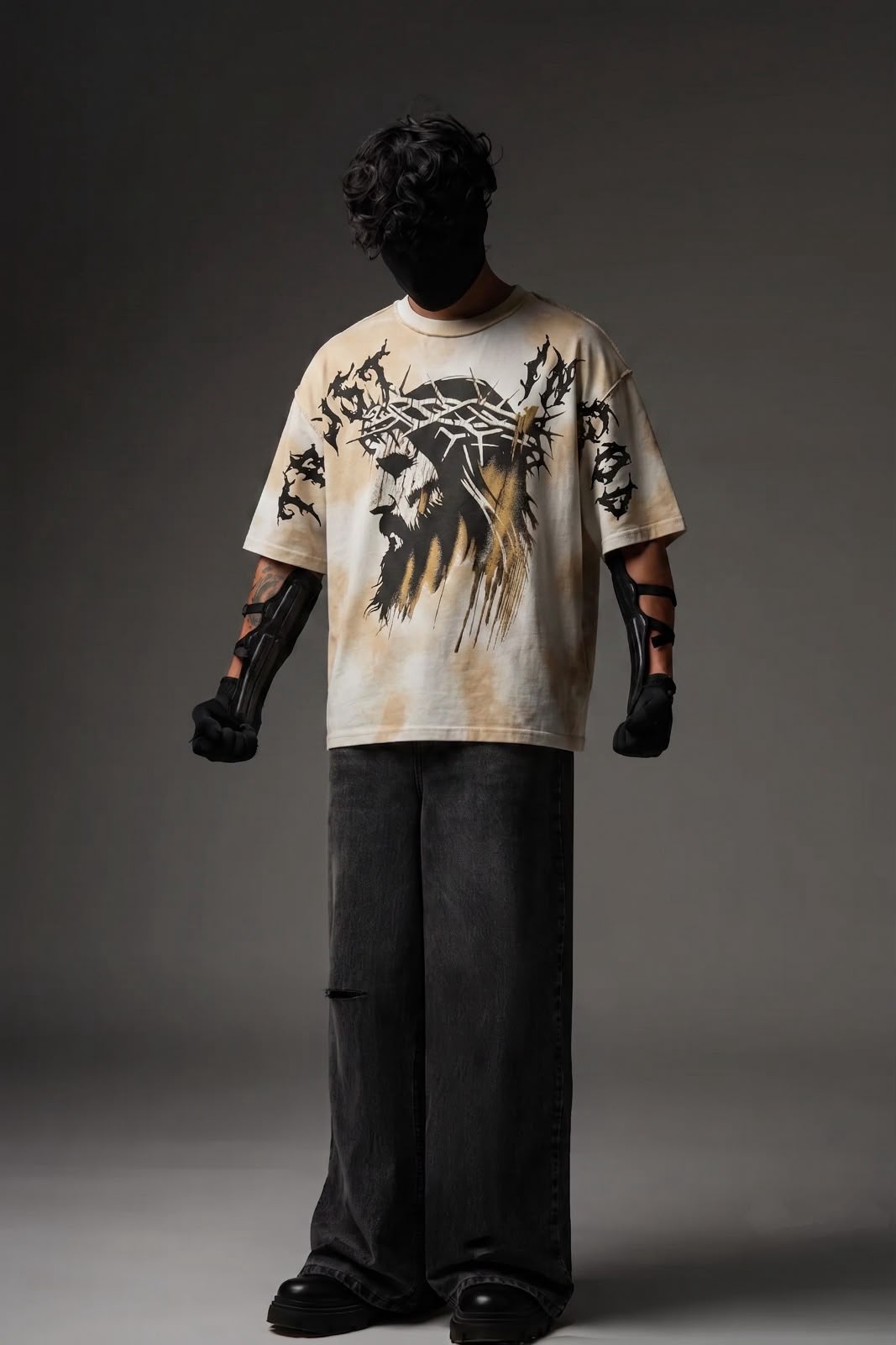 Crucifix Reverse Stitch Oversized T-Shirt – Off White