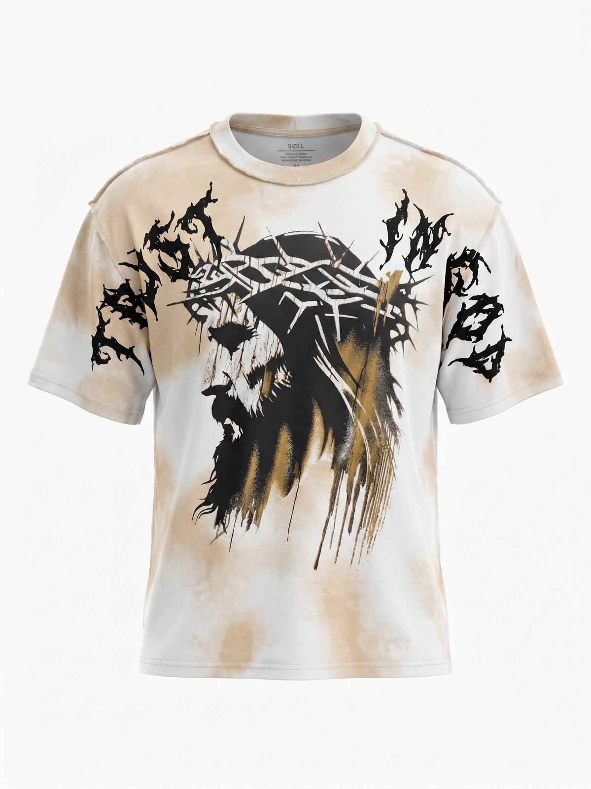 Crucifix Reverse Stitch Oversized T-Shirt – Off White – styled view 1