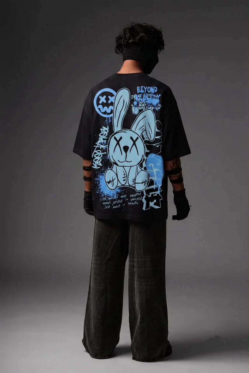 Beyond Reality Bunny Oversized Graphic T-Shirt – Black