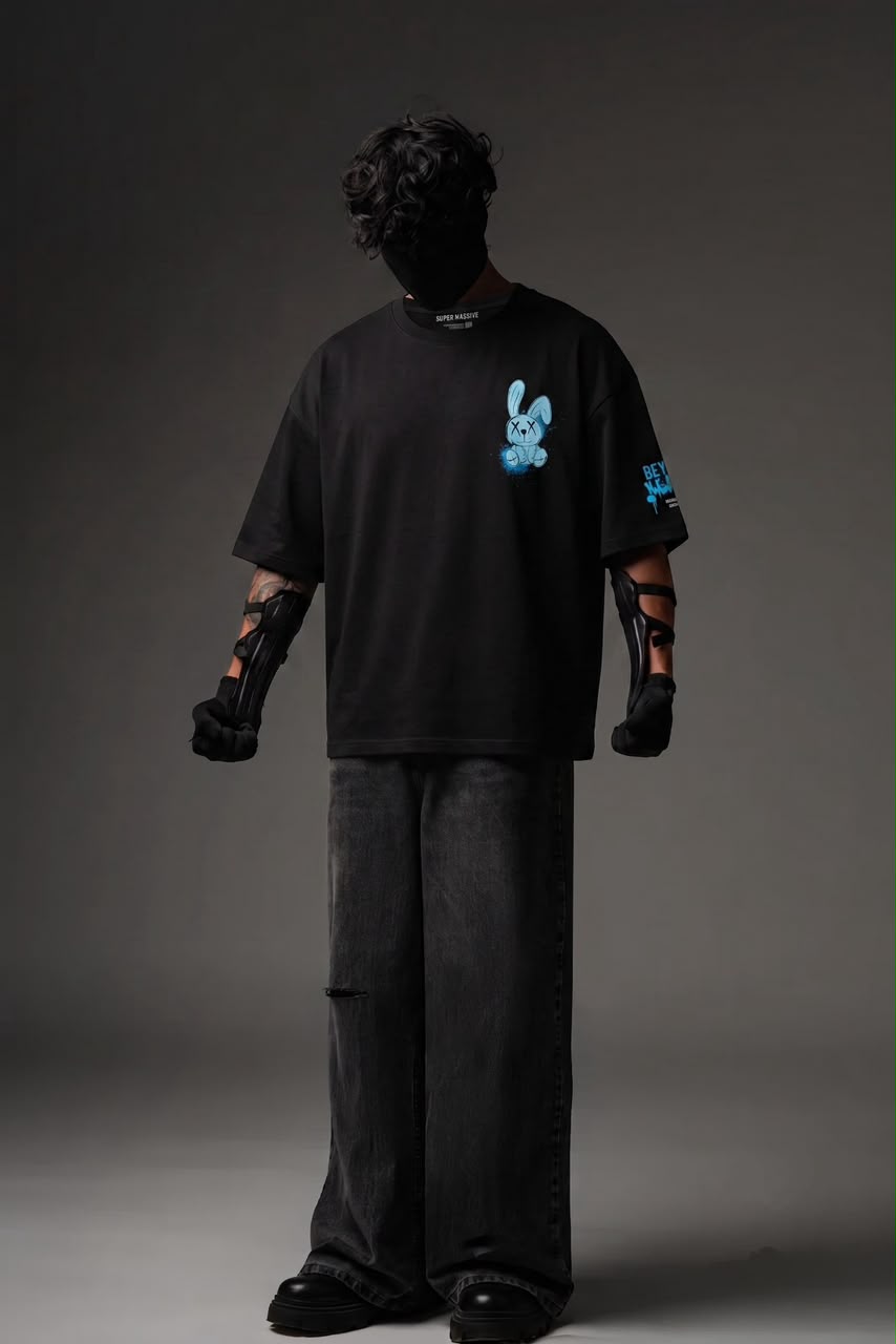 Beyond Reality Bunny Oversized Graphic T-Shirt – Black