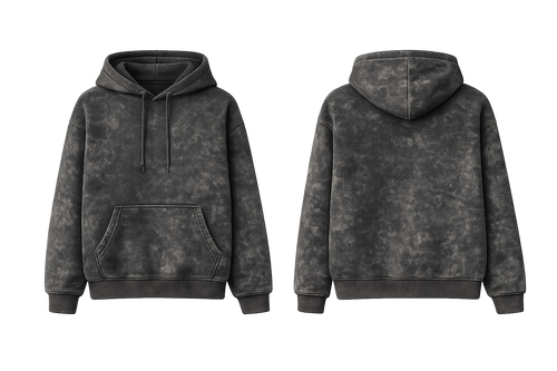 Acid Wash Black cotton fleece hoodie front and back