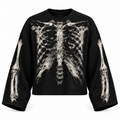 Black skeletal wings full sleeve tee — front view