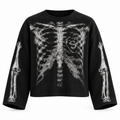 Black skeleton ribcage full sleeve tee — front view