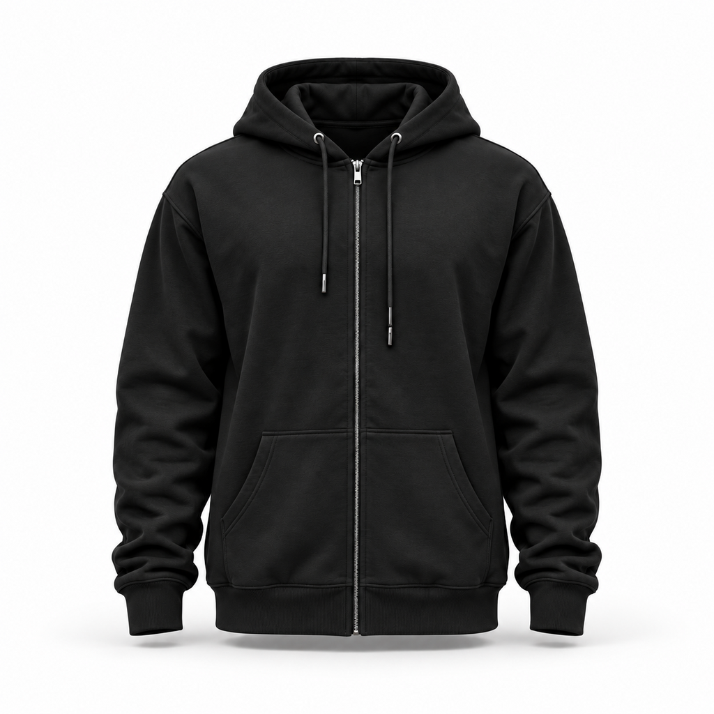 Black zip-up hoodie front view