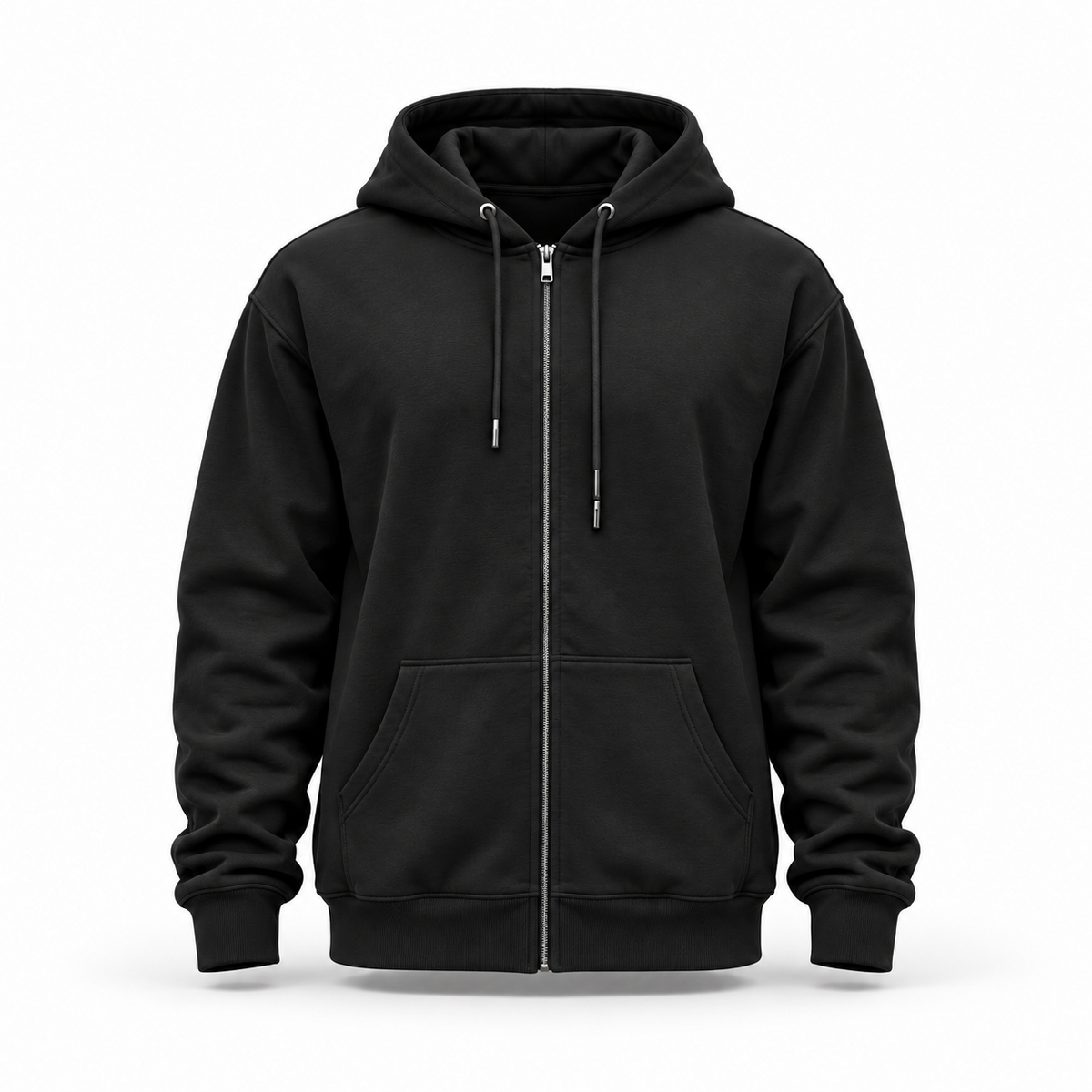Black zip-up hoodie front view