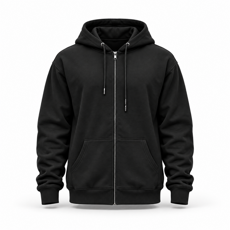 Black zip-up hoodie front view