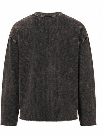 Acid Wash Waffle Knit Full Sleeve T-Shirt – Charcoal Brown