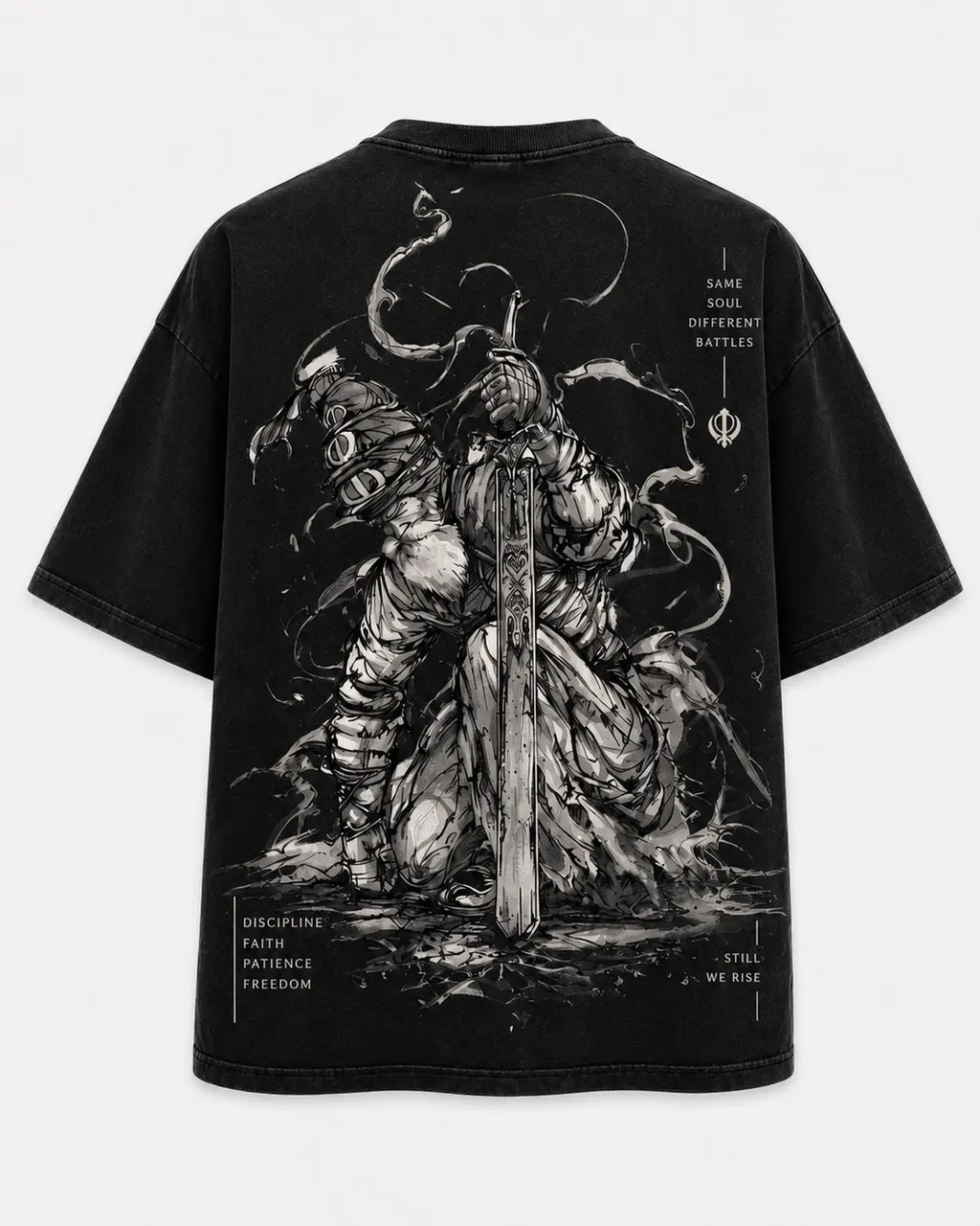 Chardikala oversized acid wash T-shirt warrior artwork back