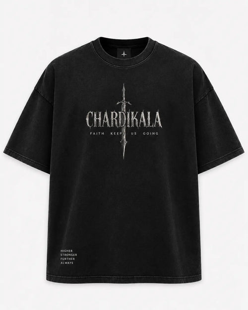 Chardikala Faith Keeps Us Going oversized acid wash T-shirt front