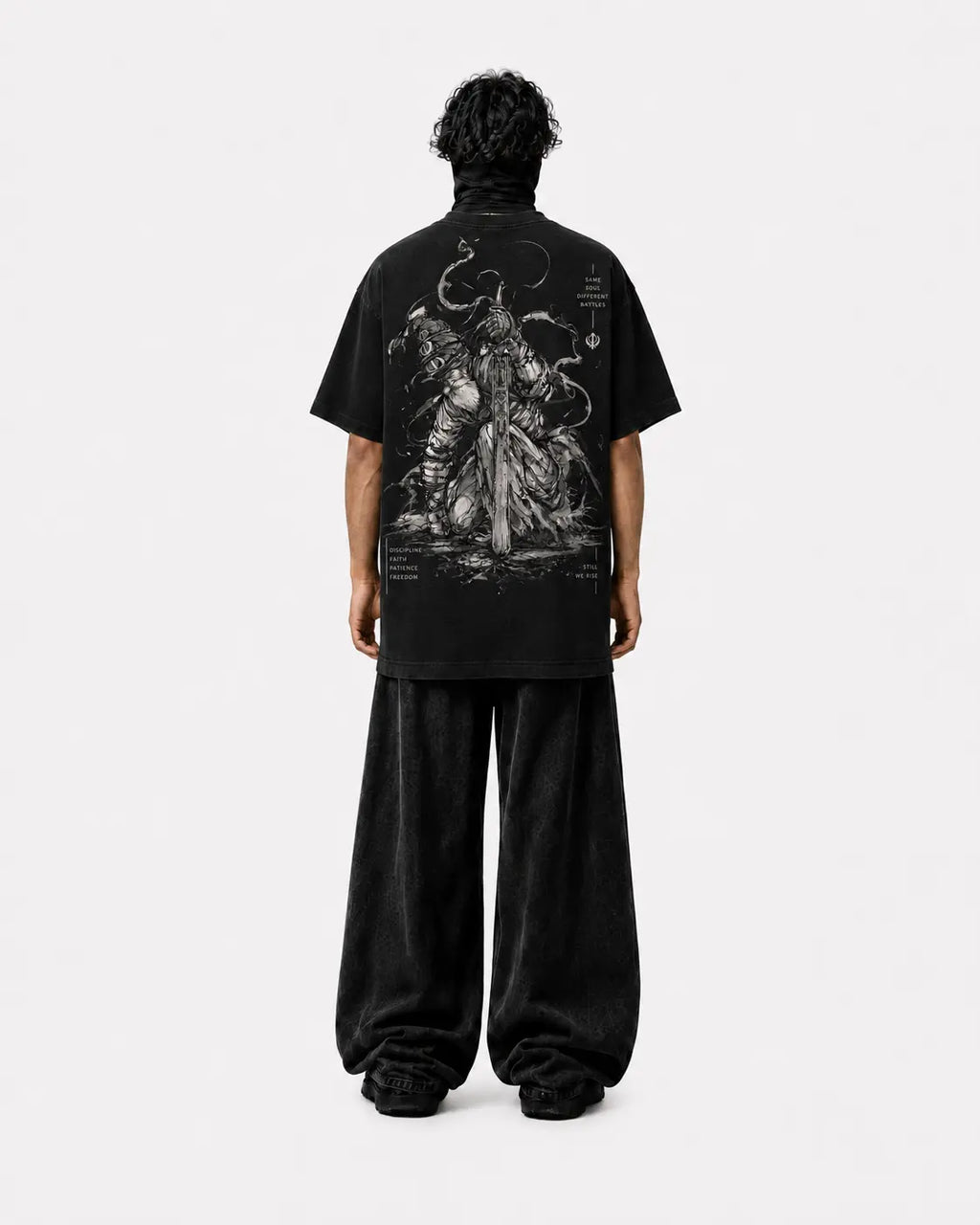 Chardikala oversized acid wash T-shirt black back model view