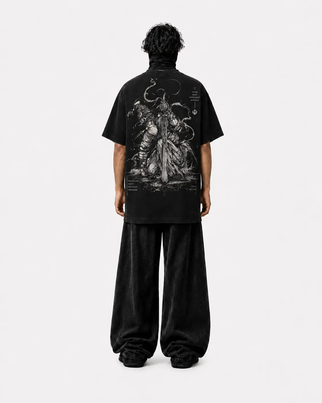 Chardikala oversized acid wash T-shirt black back model view