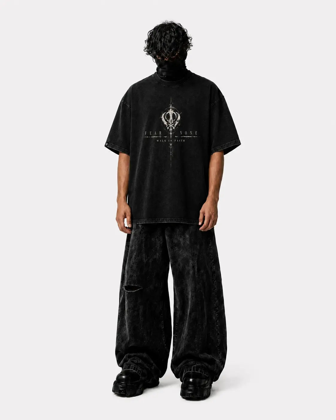 Chardikala oversized acid wash T-shirt black front model view