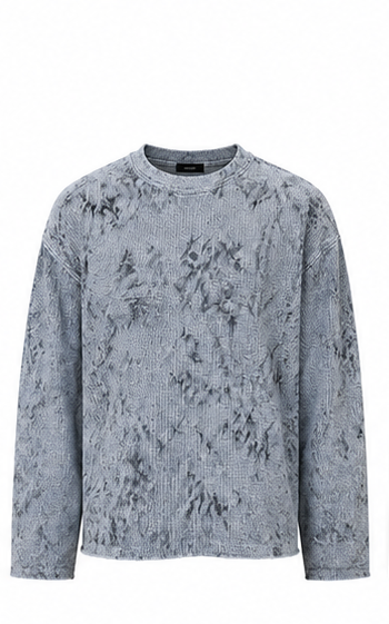 Acid Wash Waffle Knit Full Sleeve T-Shirt – Ash Grey