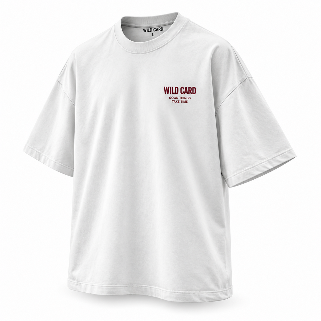 Karma Is Like 69 oversized T-shirt, White, three-quarter front