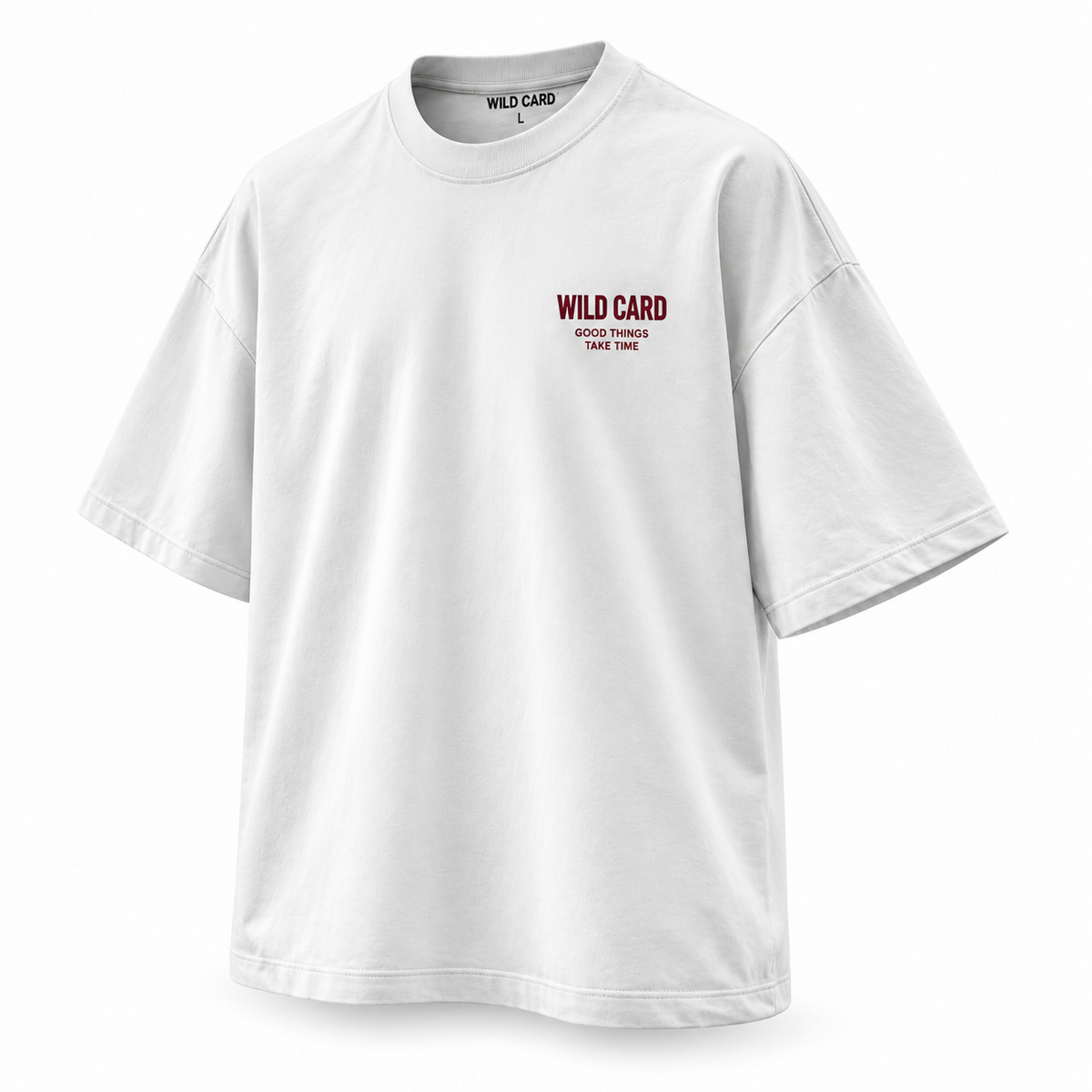 Karma Is Like 69 oversized T-shirt, White, three-quarter front