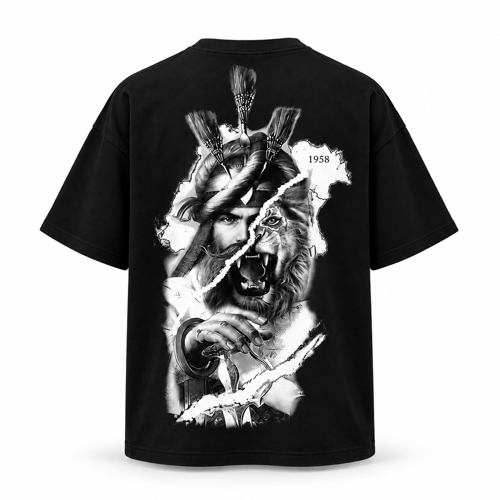 Lion of Panjab oversized black T-shirt back view
